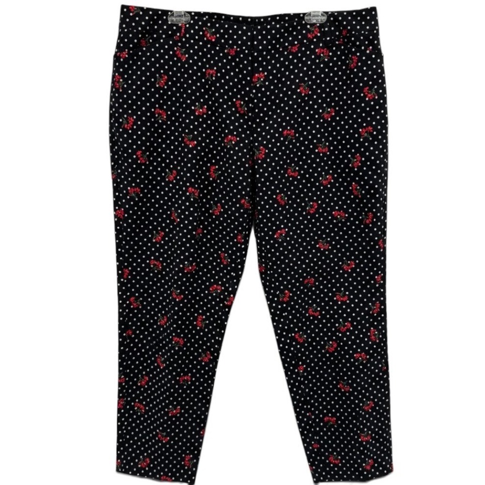 Liz Claiborne Career Classic Polka Dot Floral Pants Black Red 16W Pinup Girl